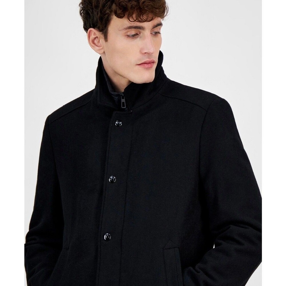 $395 NEW NAUTICA Mens 42L Black Soft Wool Modern Fit 38" Long OverCoat Jacket - Picture 9 of 10
